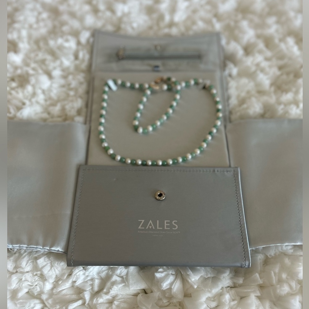 Cultured Freshwater Pearl and Jade Set with 14K Yellow Gold Clasp.